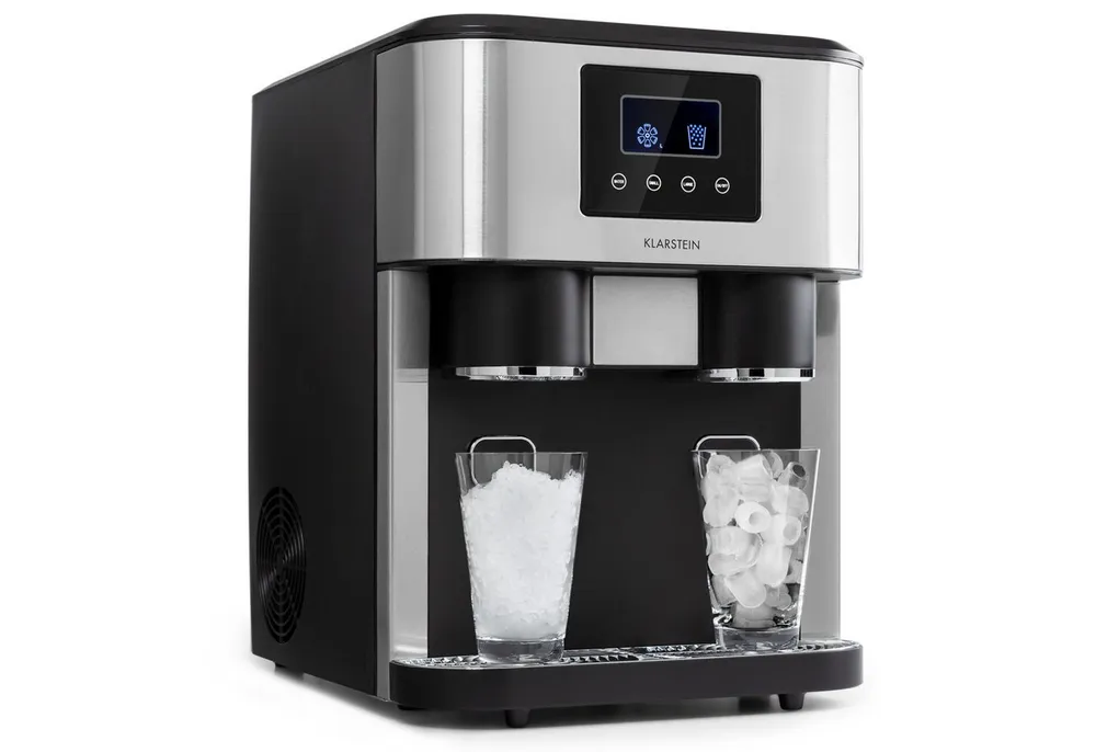 Klarstein Eiswürfelmaschine Eiszeit Crush Eiswürfelmaschine 15 kg/24h 2 Größen Crushed Ice, Eiswürfelmaschine mit Crushed Ice Eiswürfelbereiter Ice Cube Maker
