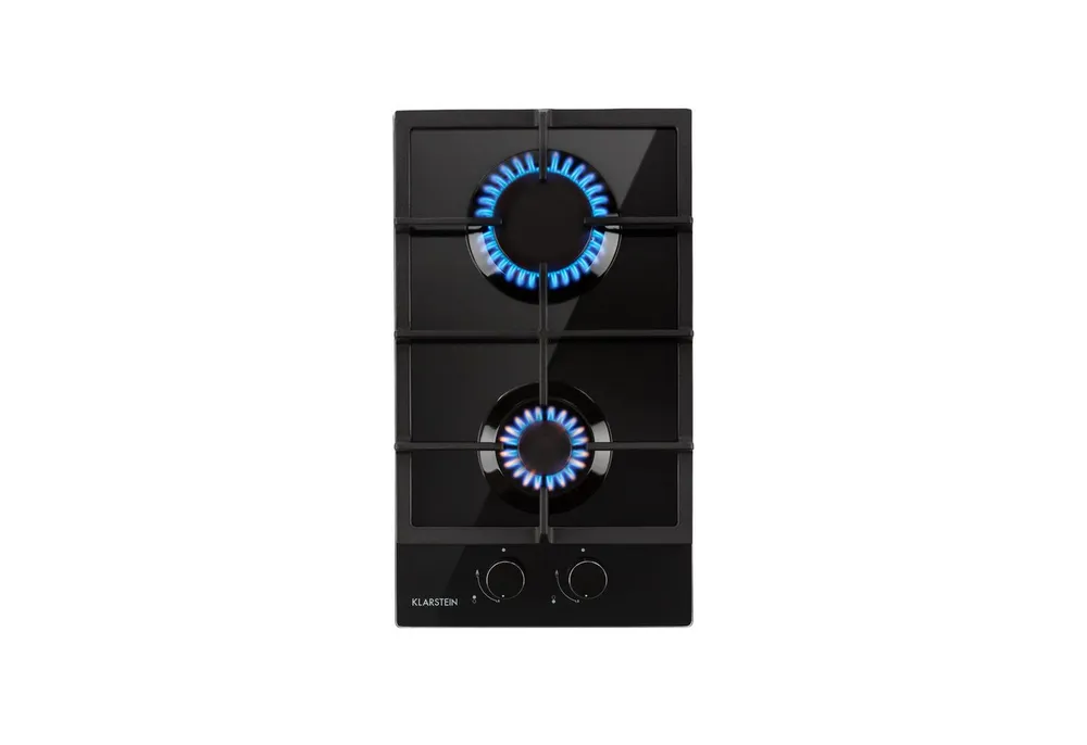 Klarstein Gas-Kochfeld Ignito Domino Gaskochfeld 2-flammig 3kW+1kW Glaskeramik schwarz, Einbau Gas Kochfeld Gasherd 2 Platten Kochplatte Einbaukochfeld