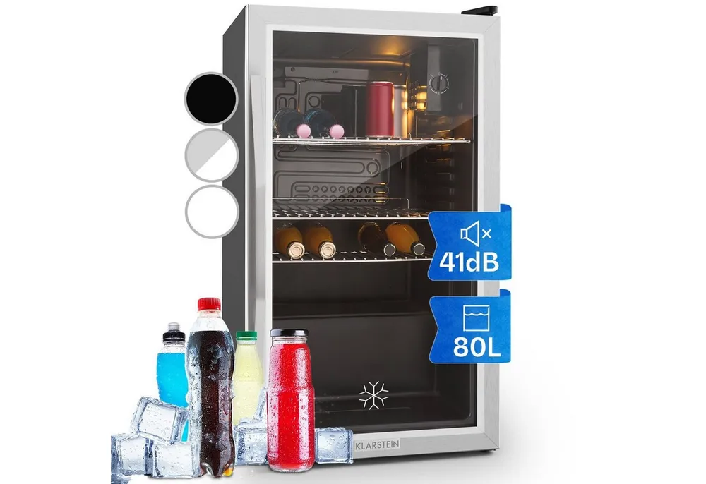 Klarstein Getränkekühlschrank Beersafe XXL Getränkekühlschrank 80 L Glastür Edelstahl 10027673, 84.5 cm hoch, 47.4 cm breit, Bier Hausbar Getränkekühlschrank Flaschenkühlschrank Glastür