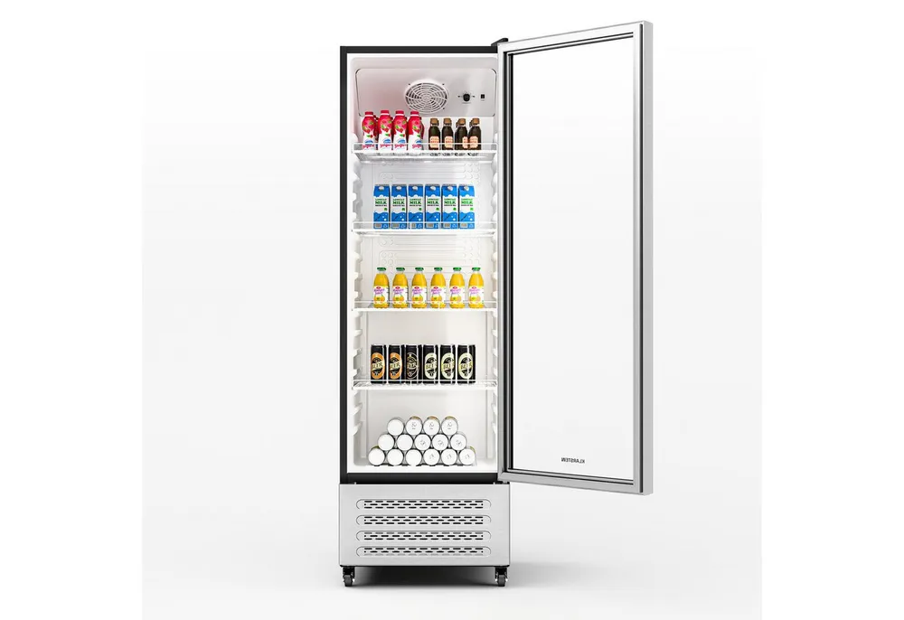 Klarstein Getränkekühlschrank GrandCooler 306 Getränkekühl 306L 0-10°C 4 Regale LED B R600A doppelt 10046644, 192 cm hoch, 59.5 cm breit, Bier Hausbar Hotel Fridge mit Glastür & Rollen für 306 Liter