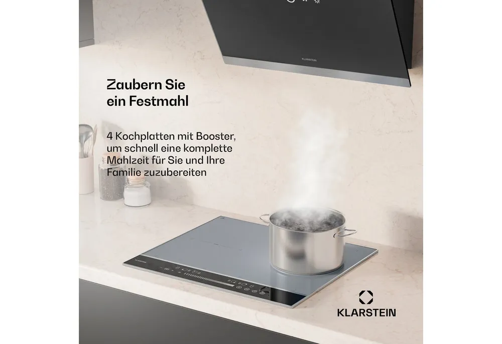 Klarstein Induktions-Kochfeld DualTone Flex, Kochfeld Induktion 4 Zone Flex Touch Timer Küche LED