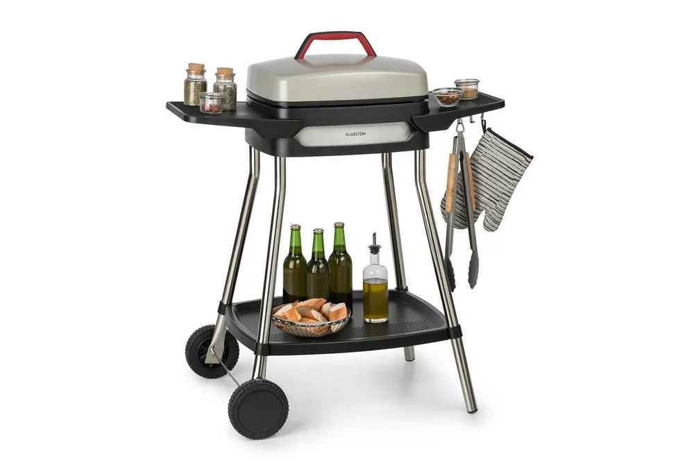 Klarstein Kontaktgrill Gatsby Elektrogrill 2000W Antihaft 40x36 cm Seitentische 20x32 cm, 2000 W, große Seitentische, Grillplatte mit Antihaft-Beschichtung