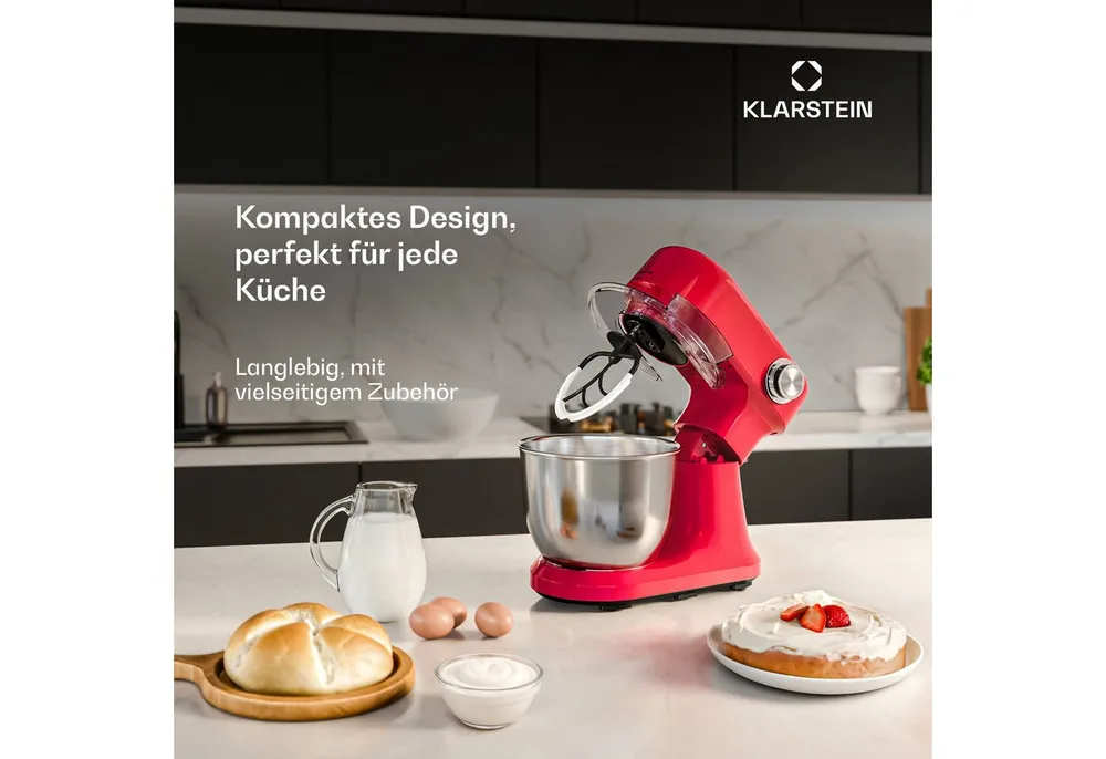Klarstein Küchenmaschine mit Kochfunktion, 1500 W, 5 l Schüssel, Kompakt Küche maschine 5 L 12 Stufe Pulsfunktion 1500 W Rot