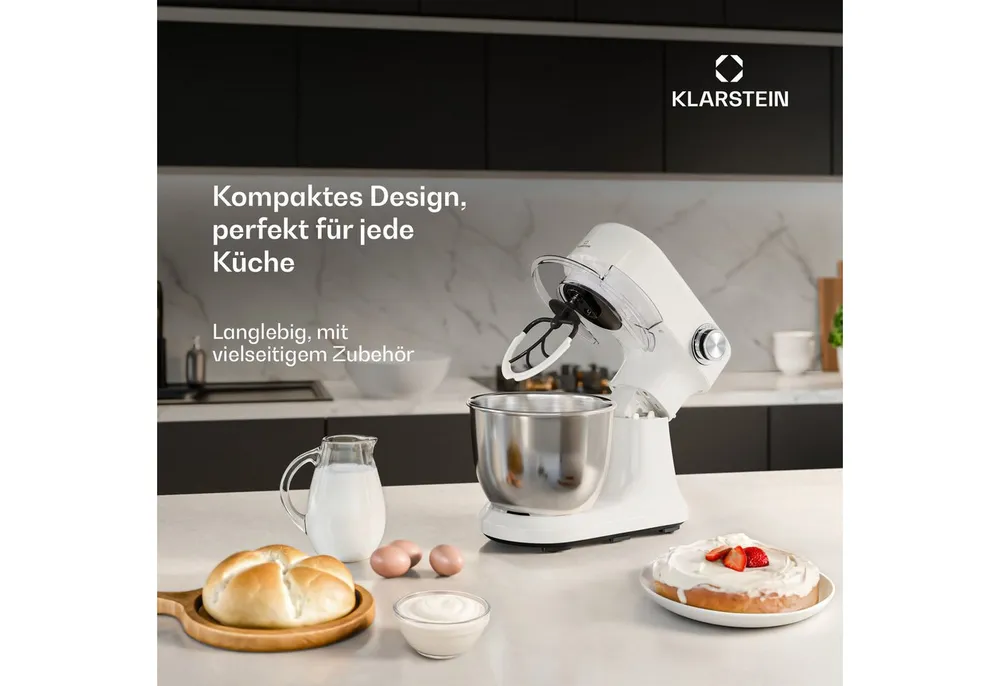 Klarstein Küchenmaschine mit Kochfunktion, 1500 W, 5 l Schüssel, Kompakt Küche maschine 5 L 12 Stufe Pulsfunktion 1500 W Weiss