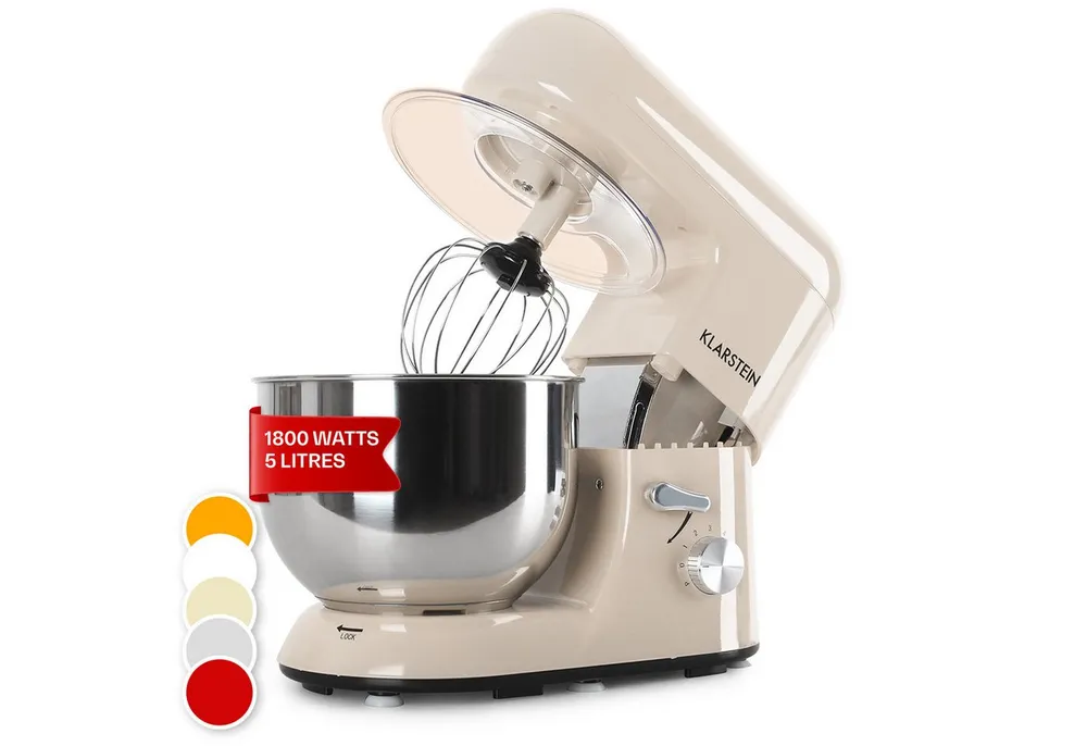 Klarstein Küchenmaschine mit Kochfunktion, 1800 W, 5.2 l Schüssel, Knetmaschine Teigmaschine Teigknetmaschine Rührmaschine Standmixer