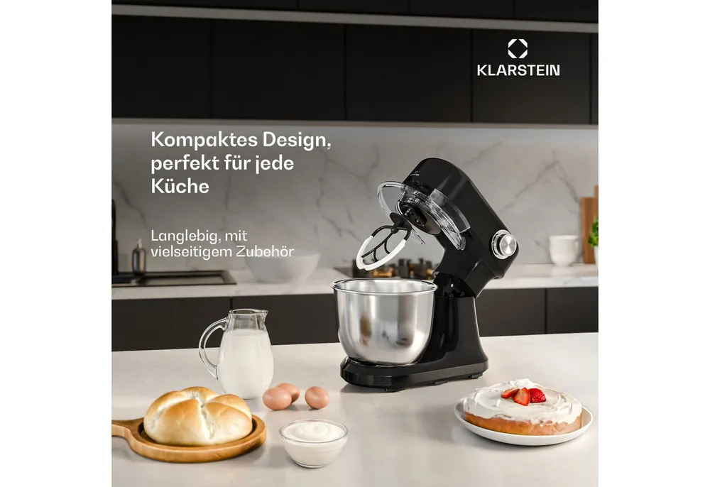 Klarstein Küchenmaschine mit Kochfunktion, 1500 W, 5 l Schüssel, Kompakt Küche maschine 5 L 12 Stufe Pulsfunktion 1500 W Schwarz