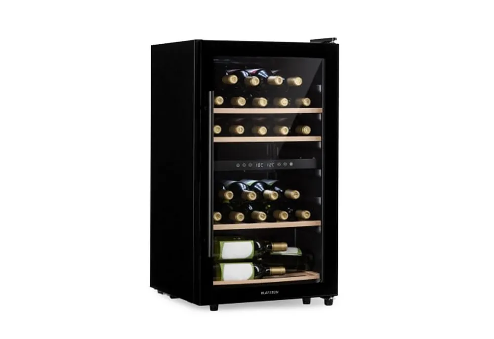 Klarstein Weinkühlschrank Barossa 34 Duo Weinkühl 2 Zonen 34 Fl 80L 5-12/12-18°C Touch 40 dB, für 34 Standardflaschen á 0,75l,2 Zonen Wein Flaschenkühlschrank Weintemperierschrank Weinschrank