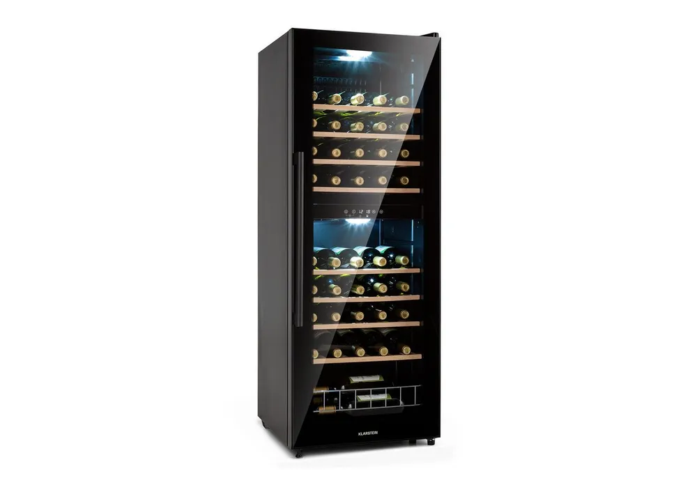 Klarstein Weinkühlschrank Barossa 54 Duo Weinkühlschrank 2 Zonen 54 Fl 148L 5-18°C Touch 39 dB, für 54 Standardflaschen á 0,75l,2 Zonen Wein Flaschenkühlschrank Weintemperierschrank Weinschrank