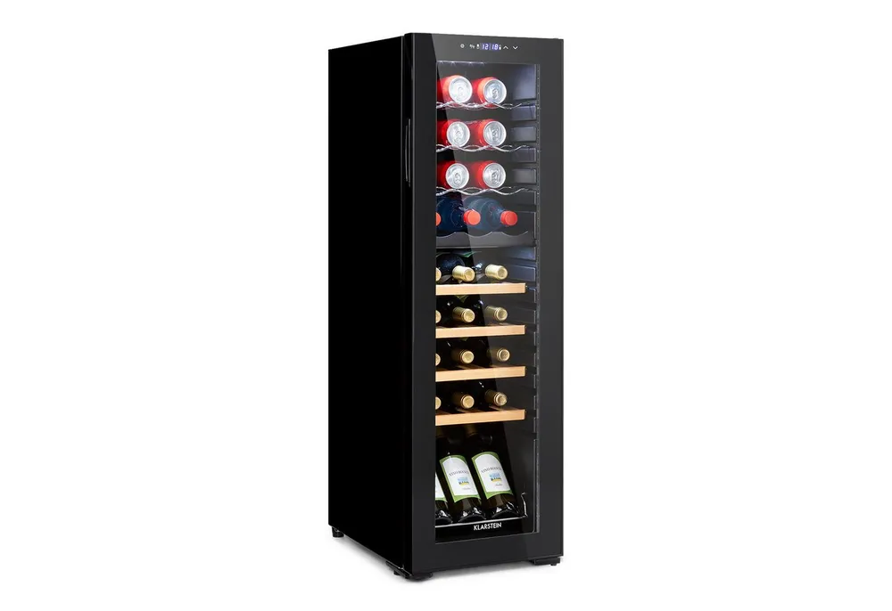 Klarstein Weinkühlschrank Bovella 27 Duo+, für 27 Standardflaschen á 0,75l,2 Zonen Duo Wein Flaschenkühlschrank Weintemperierschrank Getränke