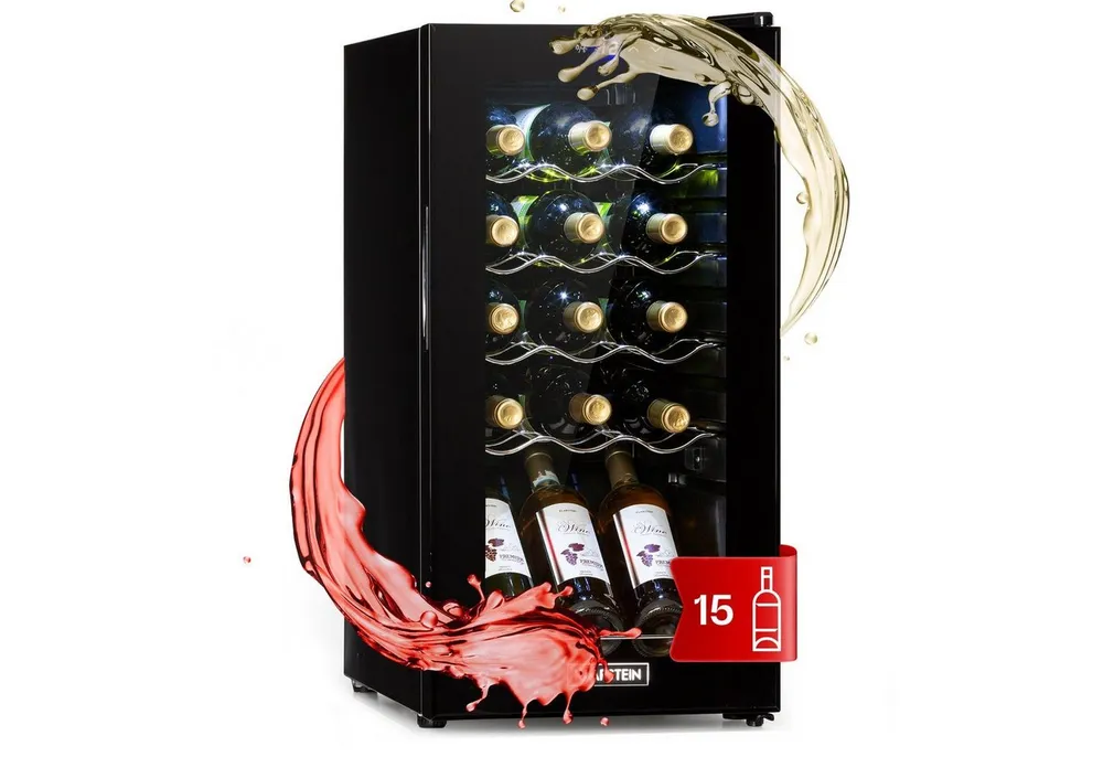 Klarstein Weinkühlschrank Shiraz 15 Slim Uno, für 15 Standardflaschen á 0,75l,Wein Flaschenkühlschrank Getränkekühlschrank Weintemperierschrank