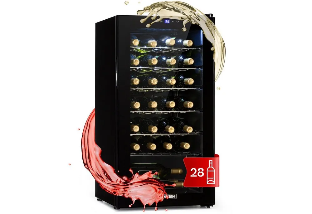 Klarstein Weinkühlschrank Shiraz 28 Uno Weinkühlschrank 74 L 28 Flaschen 5-18 °C Touch, für 28 Standardflaschen á 0,75l,Wein Flaschenkühlschrank Weintemperierschrank Weinschrank Kühlschrank