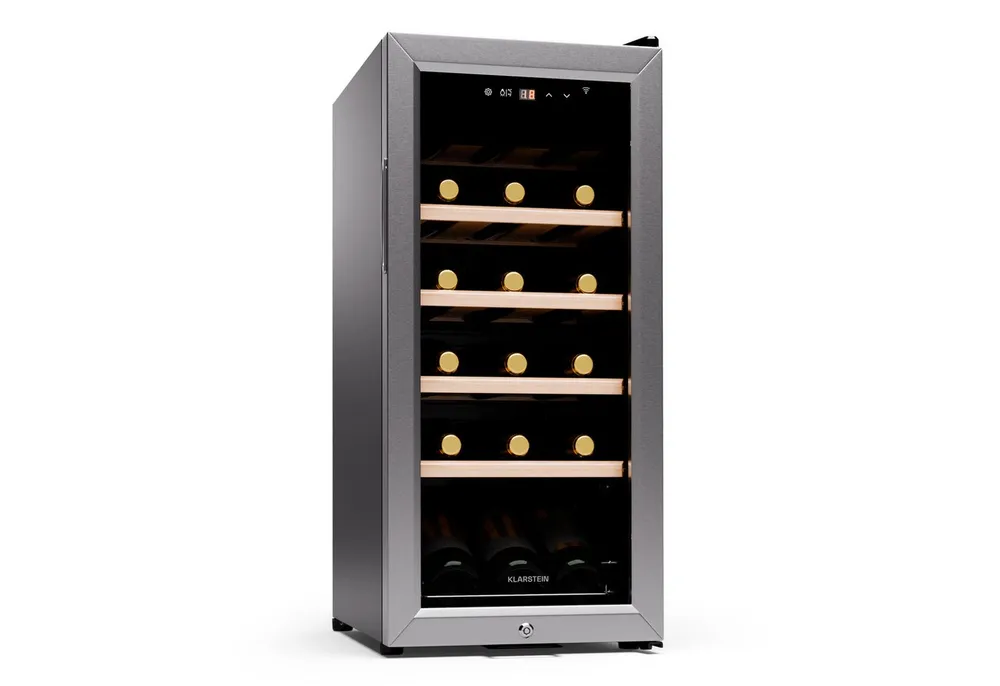 Klarstein Weinkühlschrank Shiraz Premium Smart 18 SS, für 18 Standardflaschen á 0,75l,Wein Flaschenkühlschrank Weintemperierschrank Weinschrank Kühlschrank