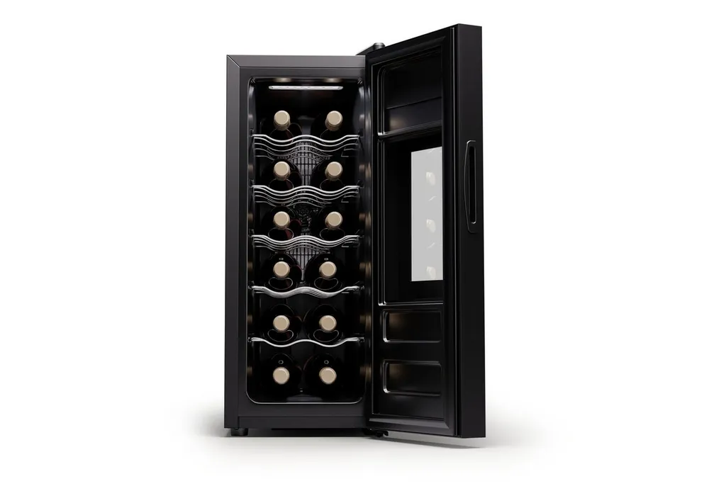 Klarstein Weinkühlschrank Silent Vino 12 Uno Slim, für 12 Standardflaschen á 0,75l,Wein Flaschenkühlschrank Weintemperierschrank Weinschrank Kühlschrank
