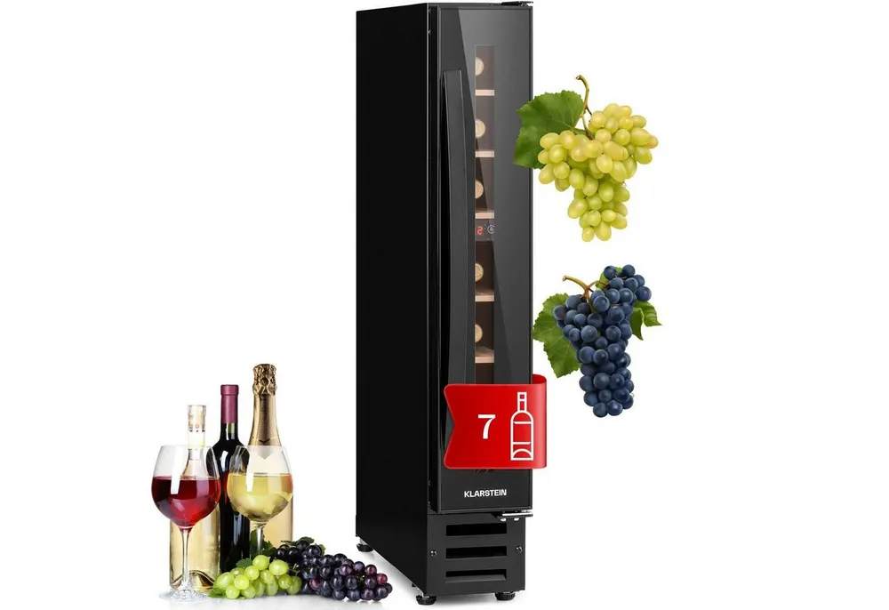 Klarstein Weinkühlschrank Vinovilla 7 Built-in Uno Onyx Einbau-Weinkühlschrank 7 Fl 20L 5-22°C, für 7 Standardflaschen á 0,75l,Wein Flaschenkühlschrank Weintemperierschrank Weinschrank Kühlschrank