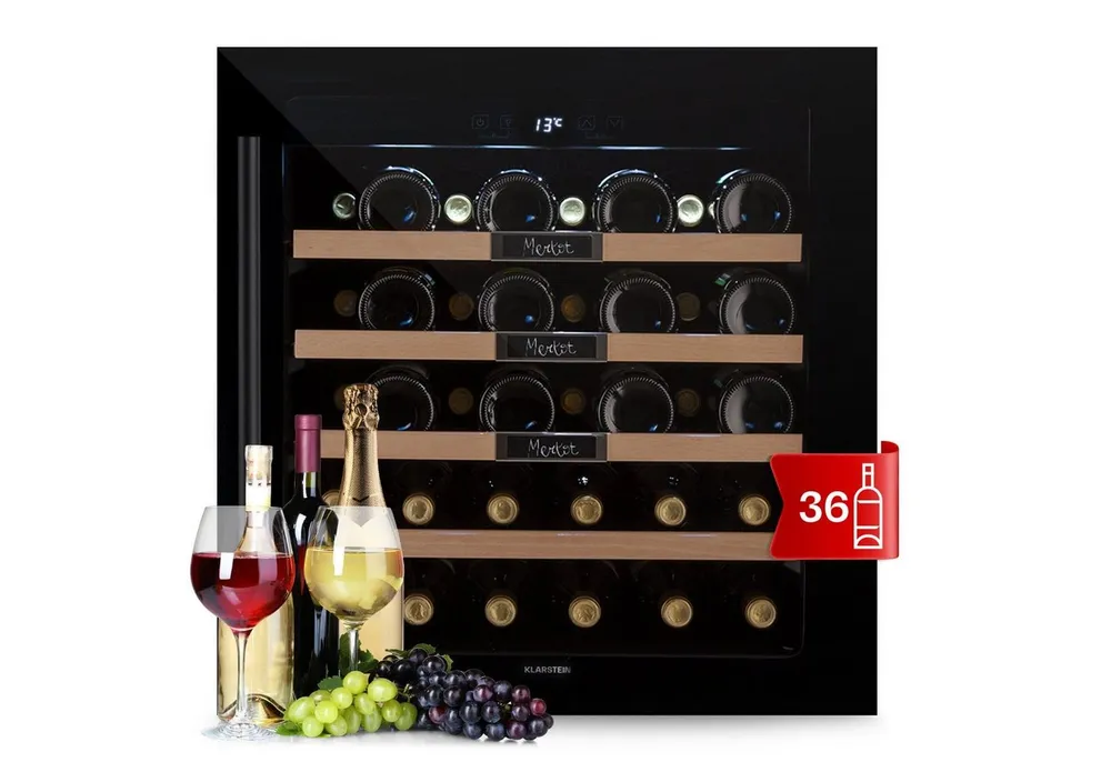 Klarstein Weinkühlschrank Vinsider 36 Built-In Uno Einbau-Weinkühlschrank 36 Flaschen 92L 5-20°C, für 36 Standardflaschen á 0,75l,Flaschenkühlschrank Weintemperierschrank Weinschrank Einbau 36 Fl