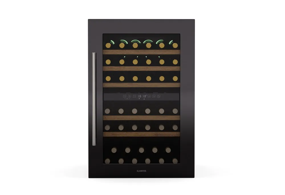 Klarstein Weinkühlschrank Vinsider 57 Duo Weinkühl 2 Zonen 57 Flaschen 5-22°C 38 dB 5 Holzregale, für 57 Standardflaschen á 0,75l,Flaschenkühlschrank Weintemperierschrank Weinschrank Einbau Holzregale