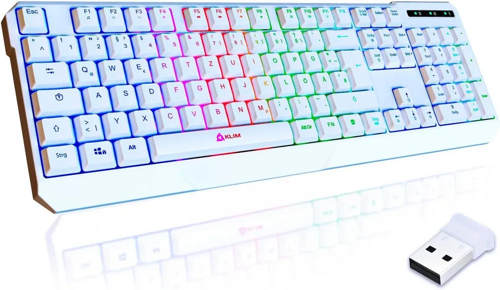KLIM Chroma wireless Gaming, hintergrundbeleuchtete Tasten, Anti Ghosting Gaming-Tastatur (Deutsche Tastenbelegung, ergonomisch, wasserfest, keyboard)