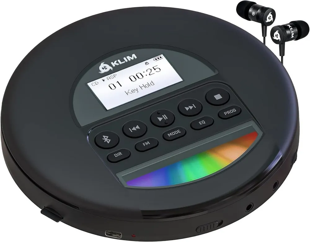 KLIM Nomad tragbarer CD-Player (Bluetooth, tragbarer Discman mit Kopfhörer, Ideal für Autos, MP3)