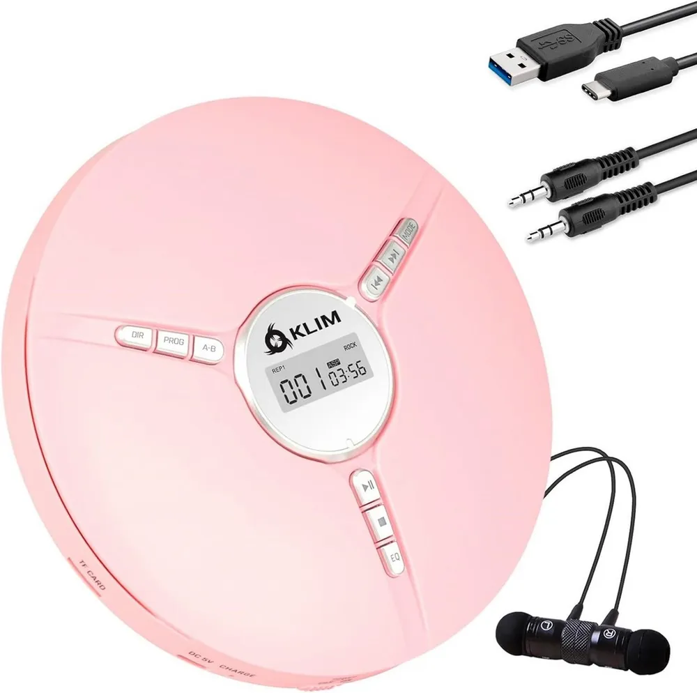 KLIM Tragbarer Discman, inklusive Kopfhörer Stereo-CD Player (hochwertiger CD-Spieler für unverwechselbares Hörerlebnis, MP3)