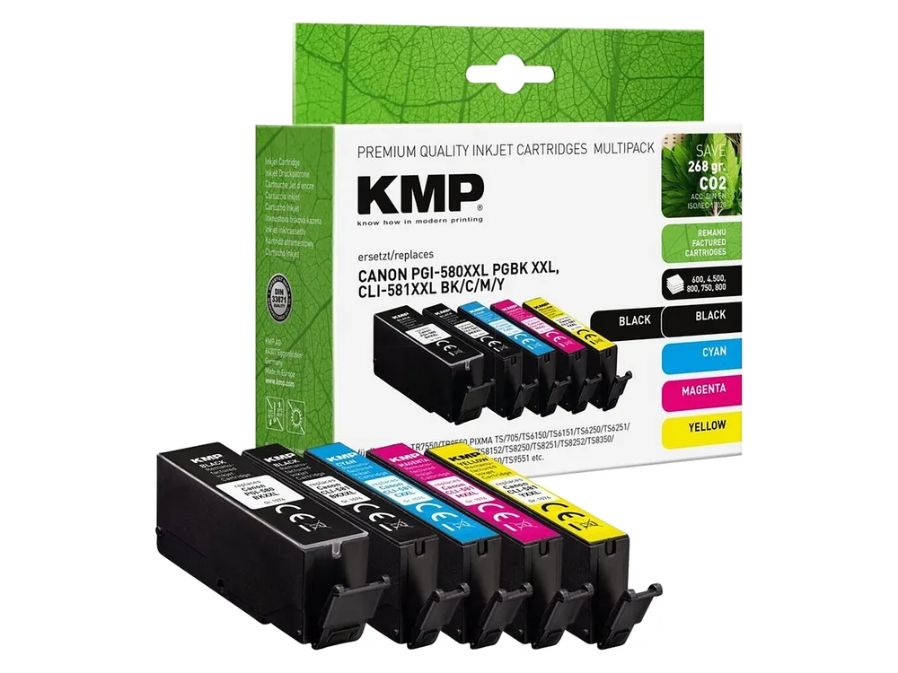 KMP Tintenpatronen Multipack 1576,4205 ersetzt CANON PGI580PGBK XXL / CLI581BKCMY XXL