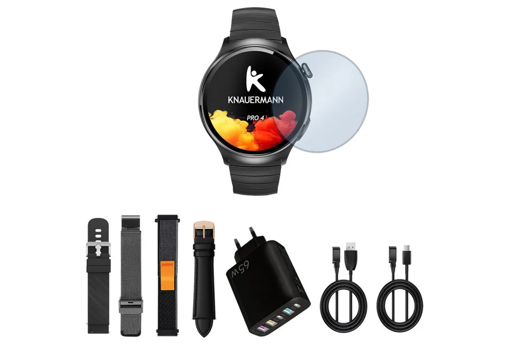 Knauermann PRO 4 (2026) Gesundheitsuhr mit Anruf & SOS Funktion Smartwatch, EKG-Gesundheitsuhr mit 2 Wochen Akkulaufzeit