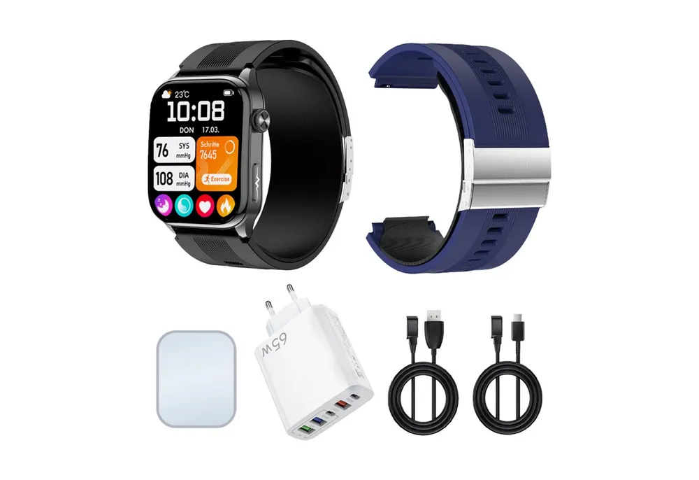 Knauermann PRO 4 Air Senioren-Smartwatch mit Sturzerkennung & SOS Smartwatch, Sport- und Gesundheitsfunktionen, Pflegefunktion, SOS-Taste