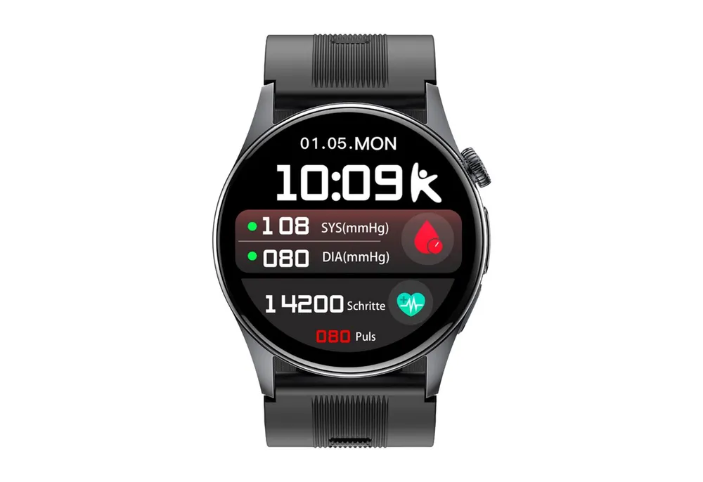 Knauermann PRO 4 Air Senioren-Smartwatch mit Sturzerkennung & SOS Smartwatch, Sport- und Gesundheitsfunktionen, Pflegefunktion, SOS-Taste