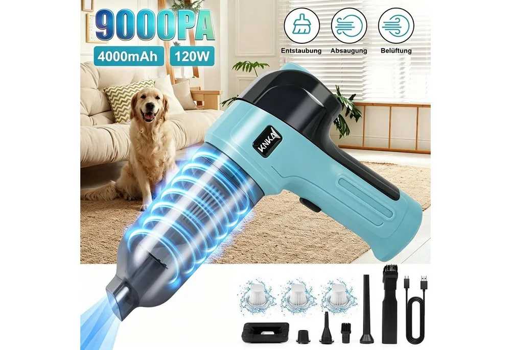 KNKA Bodenstaubsauger 120W Staubsauger, Leistungsstark, mit energiesparenden,9000Pa, 120 W, mit Beutel, Beutellos, 3 HEPA-Filter,9000 Pa,30 Min Laufzeit, USB‑C Schnellladung