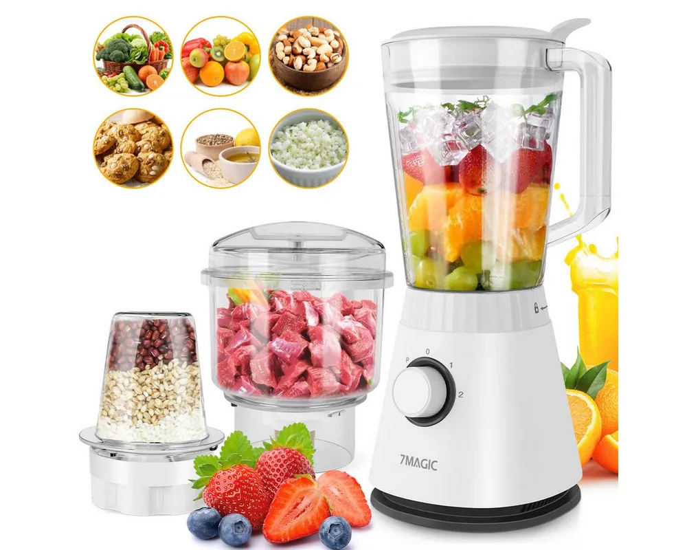 KNKA PRO Standmixer Smoothie Maker, Blender elektrisch, 600 W, 3Gang inkl. Zerkleinerer und Trockenmahlbecher