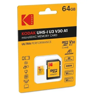MicroSDXC Speicherkarte Kodak Ultra Performance 64GB UHS-I U3 V30 A1