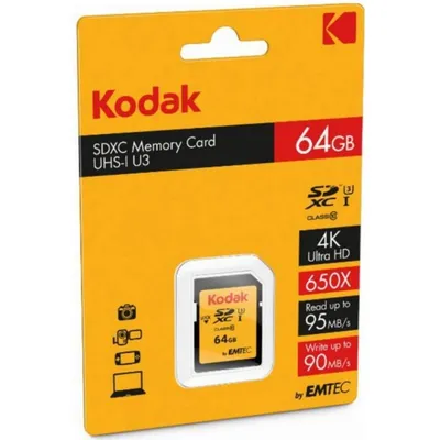 Speicherkarte Kodak SDXC 64GB Class10 U3 95 MB/s Schwarz