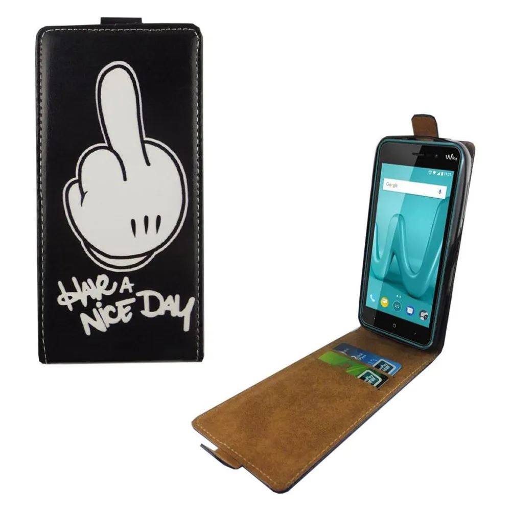 König Design Wiko Lenny 4 Handyhülle Schutzcase Mittelfinger Tasche Flip Cover Bumper Etuis