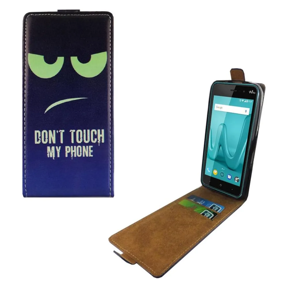 König Design Wiko Lenny 4 Handyhülle Schutzcase Dont Touch My Phone Blau / Grün Tasche Flip