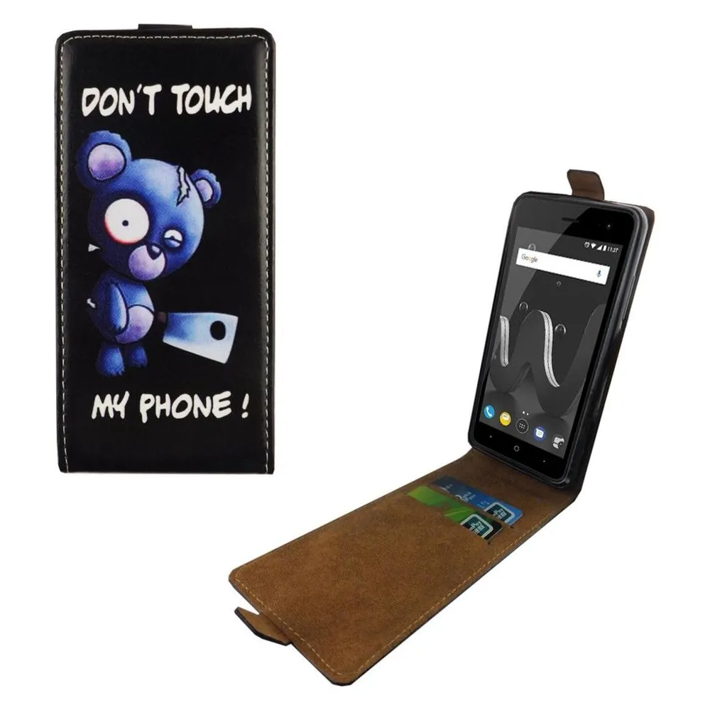König Design Wiko Jerry 2 Handyhülle Schutzcase Bär mit Beil Tasche Flip Cover Bumper Etuis