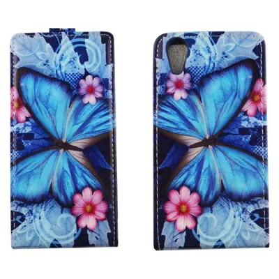König Design Wiko Sunny 2 Handyhülle Schutzcase Blauer Schmetterling Tasche Flip Cover Etui