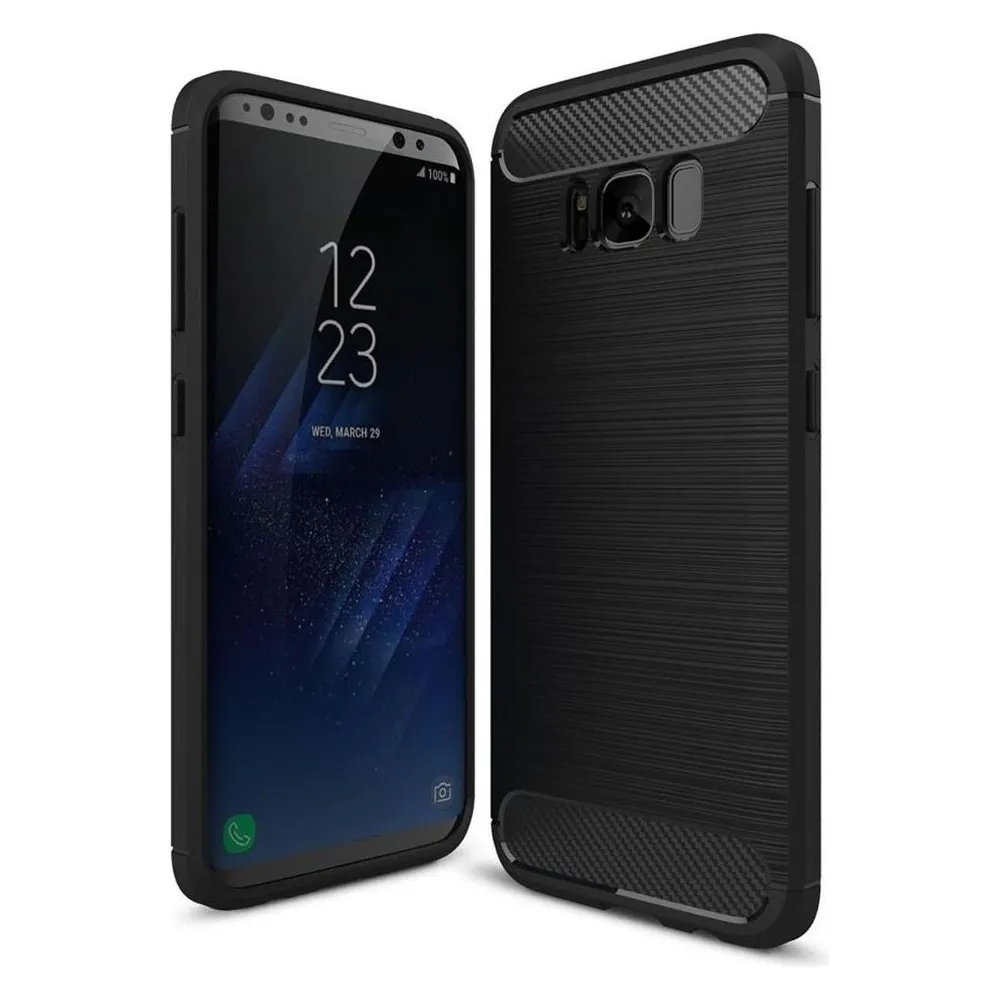 König Design Hülle Handy Schutz für Samsung Galaxy S8 Case Cover Etuis Carbon Optik Schwarz