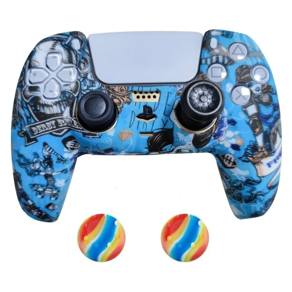 König Design 2 x Schutzhülle für Playstation 5 DualSense Controller Skin Silikon Schutz Motiv