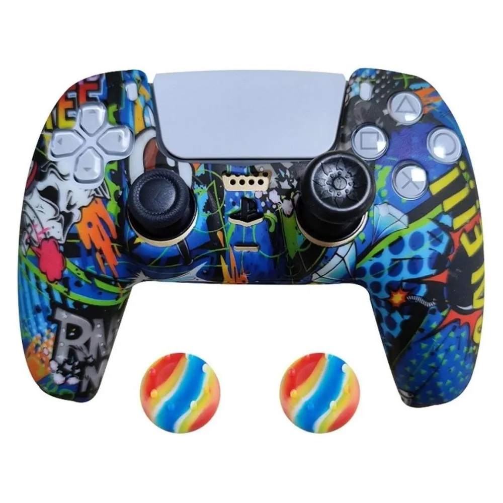 König Design 2 x Schutzhülle für Playstation 5 DualSense Controller Skin Silikon Schutz Motiv (PS5)