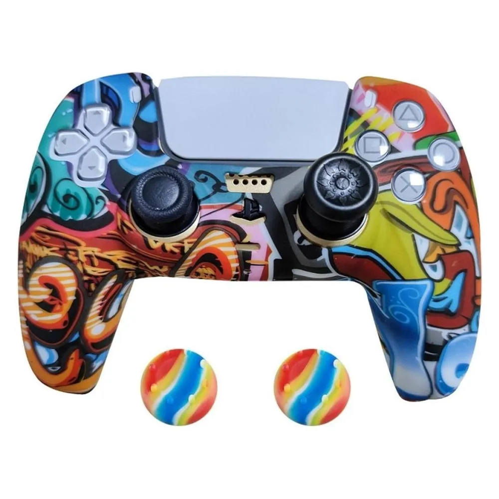 König Design 2 x Schutzhülle für Playstation 5 DualSense Controller Skin Silikon Schutz Motiv (PS5)