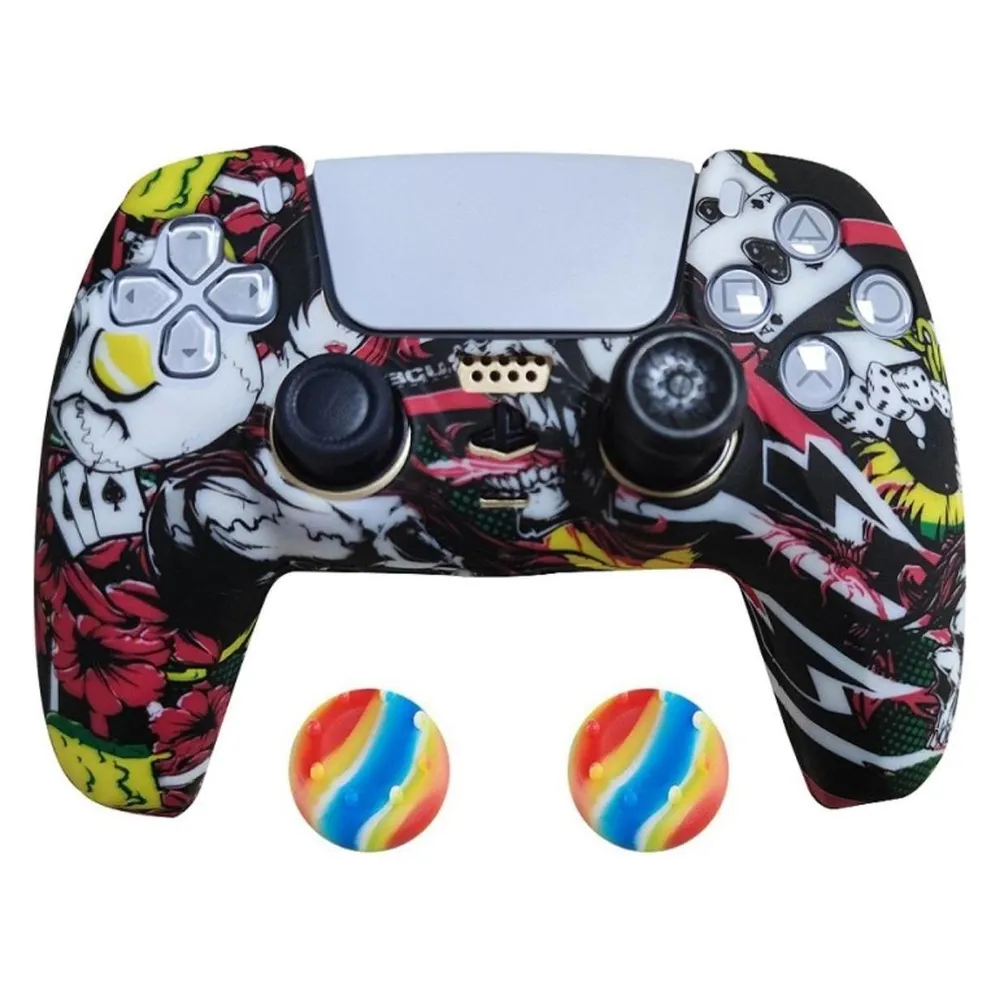 König Design 2 x Schutzhülle für Playstation 5 DualSense Controller Skin Silikon Schutz Motiv (PS5)