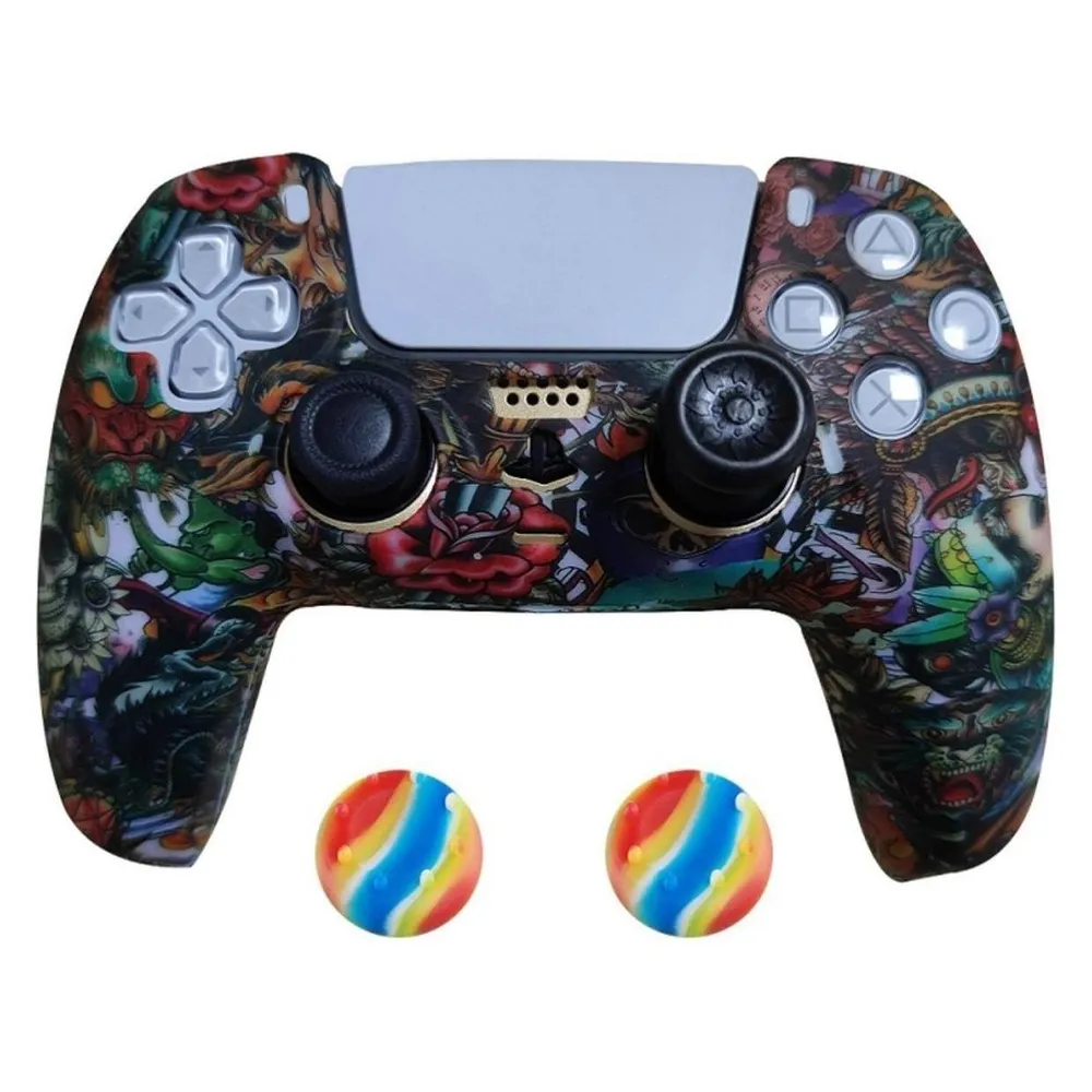 König Design 2 x Schutzhülle für Playstation 5 DualSense Controller Skin Silikon Schutz Motiv (PS5)