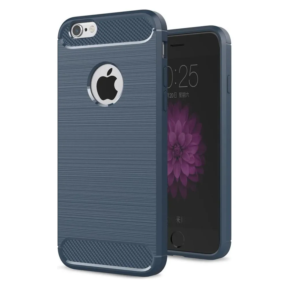 König Design Apple iPhone 6 / 6s Plus Cover TPU Case Silikon Schutz Hülle Handy Bumper Carbon Optik Blau