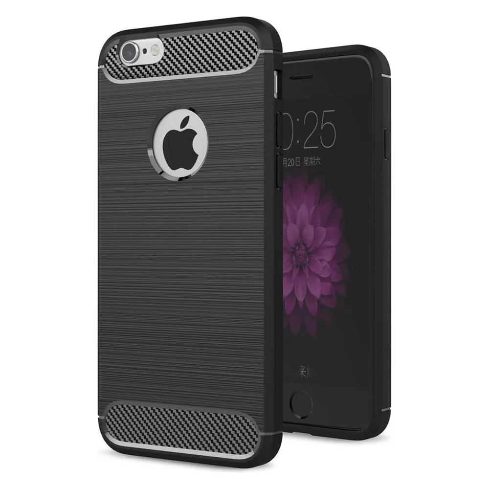 König Design Apple iPhone 6s Plus Cover TPU Case Silikon Schutz Hülle Handy Bumper Carbon Optik Schwarz