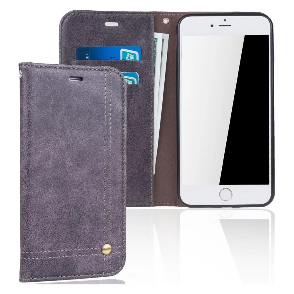 König Design Apple IPhone 7 Plus / 8 Plus Hülle Case Handy Cover Schutz Flip Schutzhülle Grau