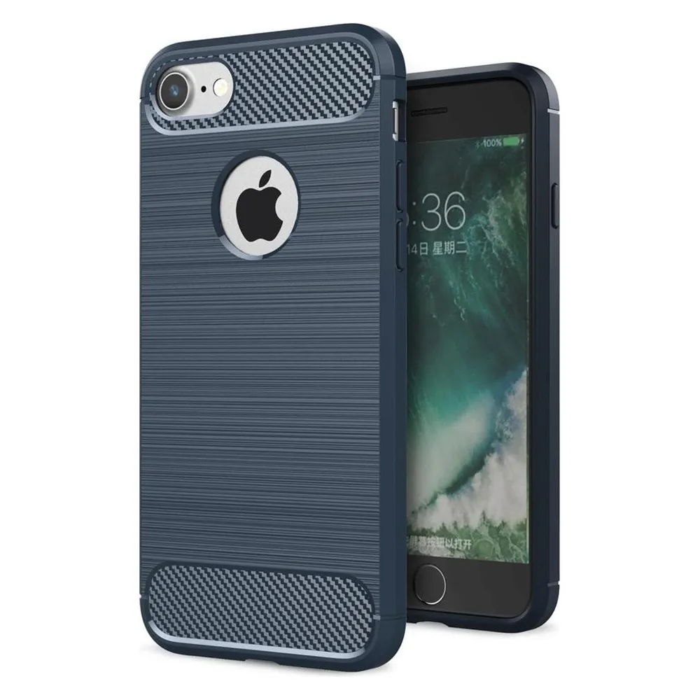 König Design Apple iPhone 7 Plus TPU Case Carbon Fiber Optik Brushed Motiv Schutz Hülle Blau
