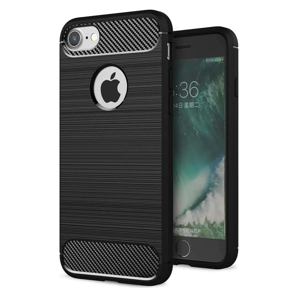 König Design Apple iPhone 7 TPU Case Carbon Fiber Optik Brushed Motiv Schutz Hülle Schwarz