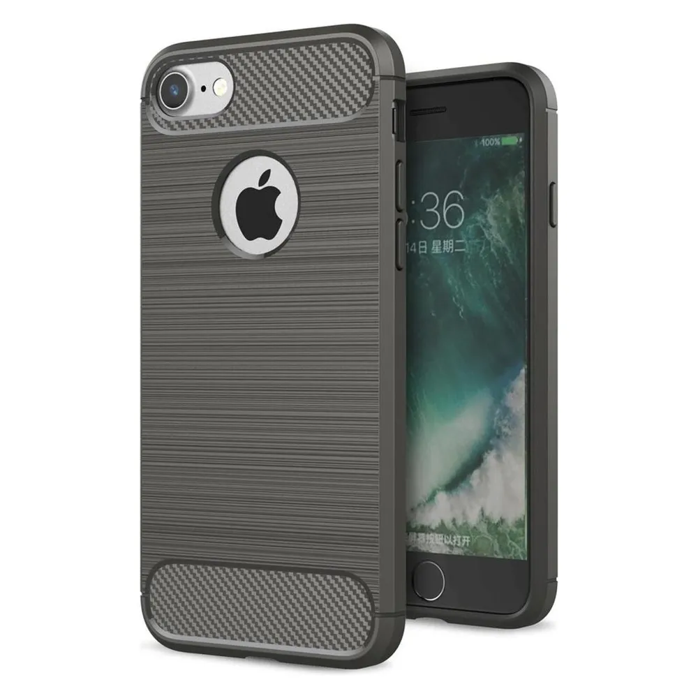 König Design Apple iPhone 7 TPU Case Carbon Fiber Optik Brushed Motiv Schutz Hülle Grau Neu
