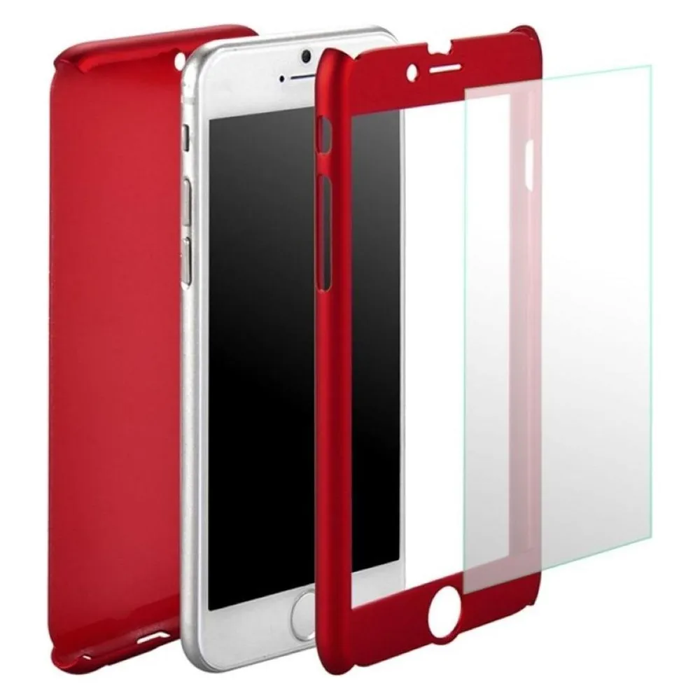 König Design Apple iPhone 8 Plus Handy Hülle Schutz Case Full Cover Panzer Schutz Glas Rot