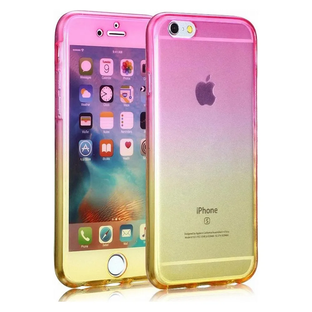 König Design Apple iPhone 8 Plus Full Body 360 Silikon Schutz Case Handy Hülle Pink / Gelb