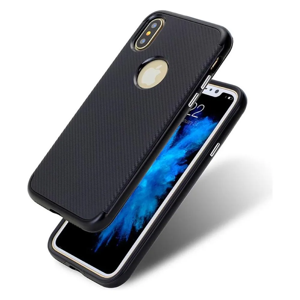 König Design Apple iPhone X Hülle Case Handy Cover Schutz Tasche Schutzhülle Carbon Schwarz